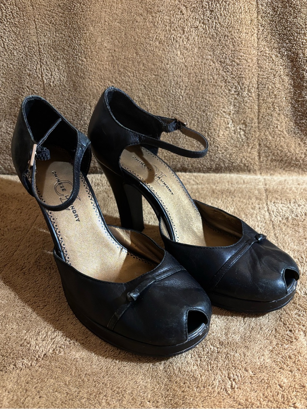 Chinese Laundry Black Peep-Toe Ankle-Strap High Heel